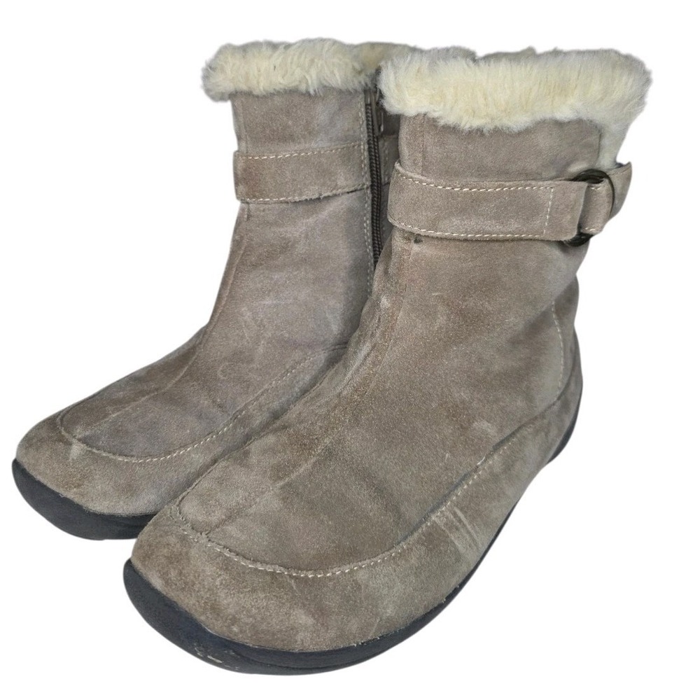 Naturalizer 6M Valour Beige Suede Ankle Boots Inside Zip Faux Fur Lined